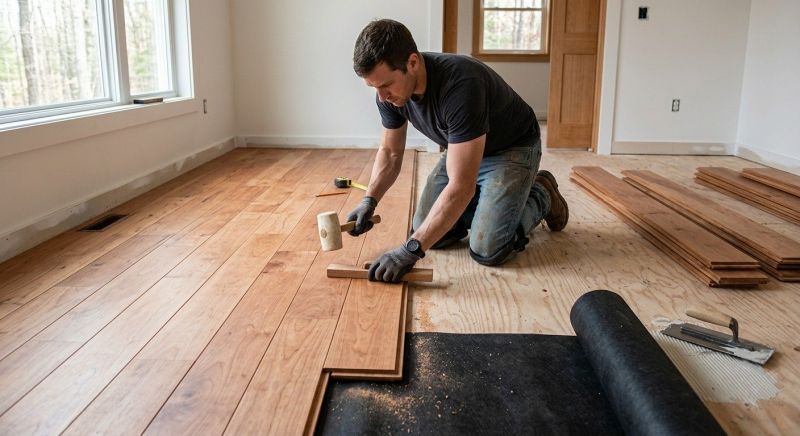 Cherry Floor Installation in Sherborn, MA