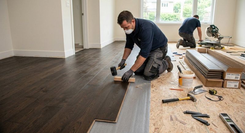 Dark Wood Floor Installation in Framingham, MA